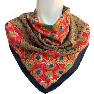 VAKKO Vintage Silk Scarf – 34" Square – Metallic Accents – Made in Turkey